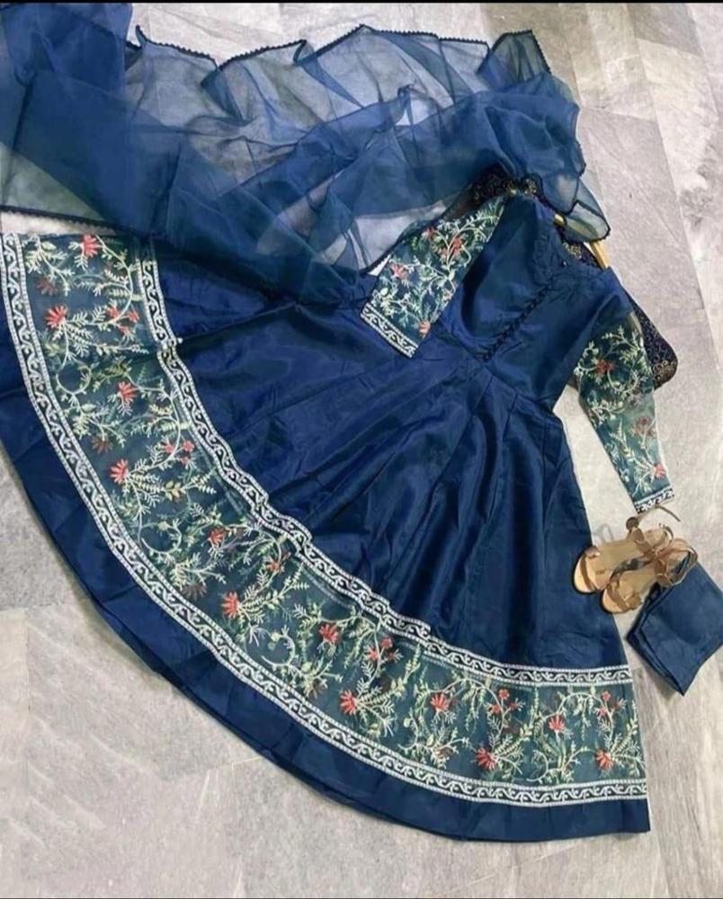 3 Pcs Women's Stitched Fancy cotton Silk Embroidered Maxi