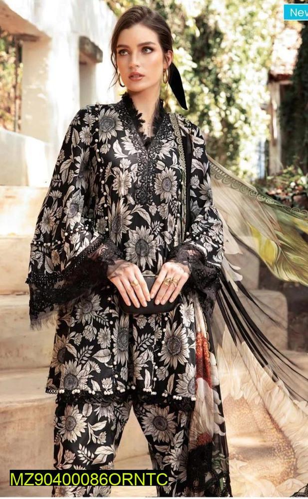 3 Pcs Women's Unstitched Lawn Printed Suit