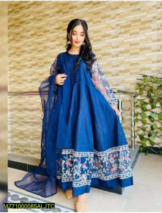 3 Pcs Women's Stitched Fancy cotton Silk Embroidered Maxi