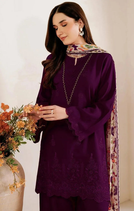 3 Pcs Women's Unstitched Chikankari Embroidered Suit
