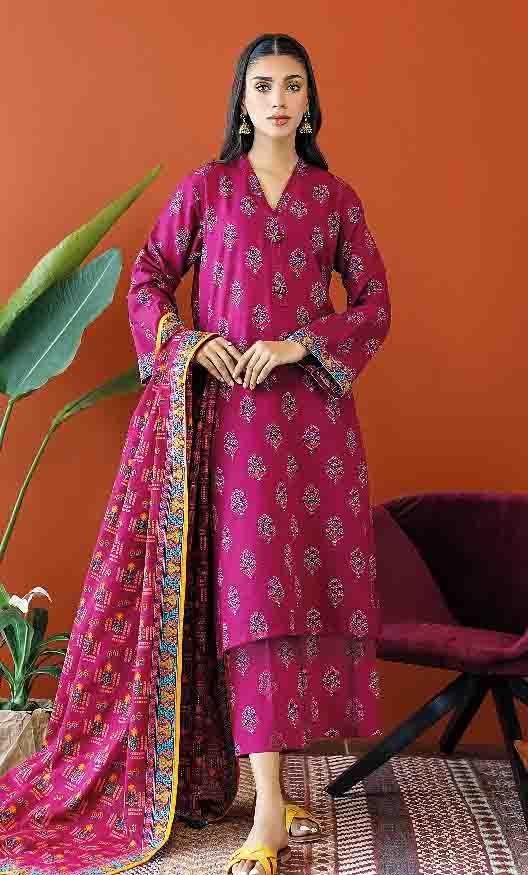 3 Pcs Women's Unstitched Khaddar Printed Suit