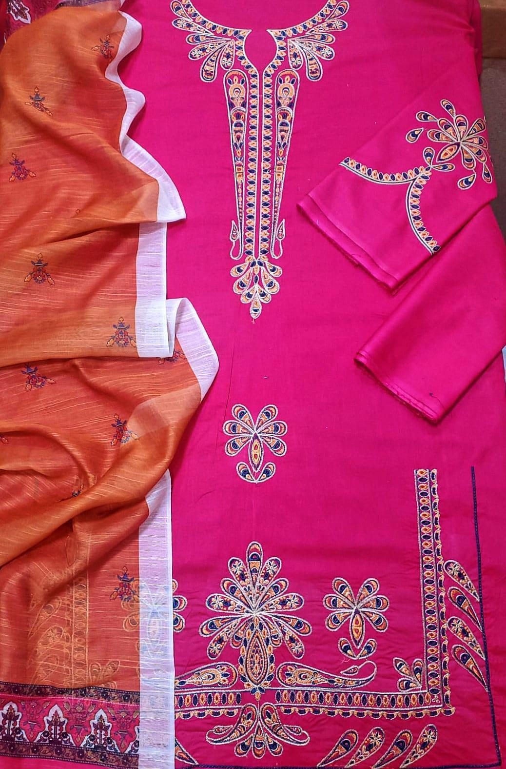 3 Pcs Women's Unstitched Embroidered Suit