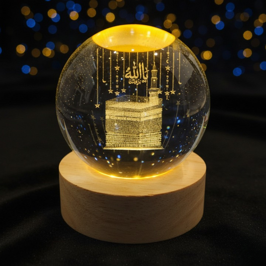 Crystal Ball 3D Khana Kaba Shape Night Lamp – Islamic Table Light For Prayer Rooms, Home Decor, And Gifting